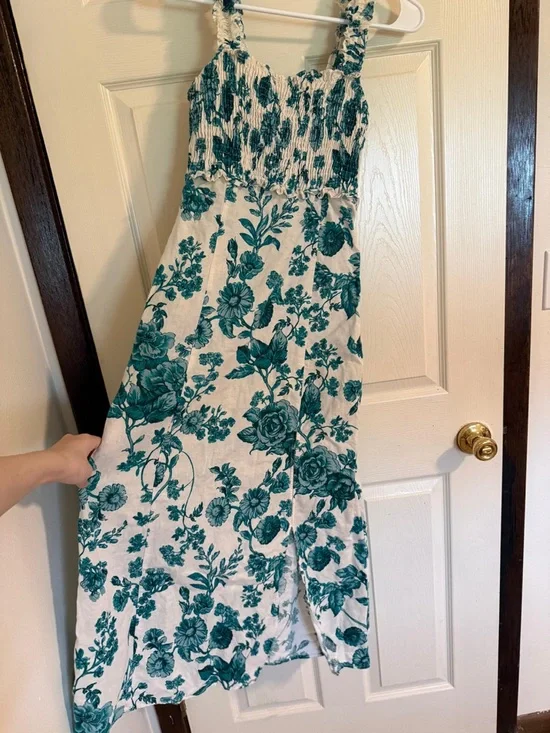 Zara White Mini Dress with Teal Floral Print - Picture 6 of 7